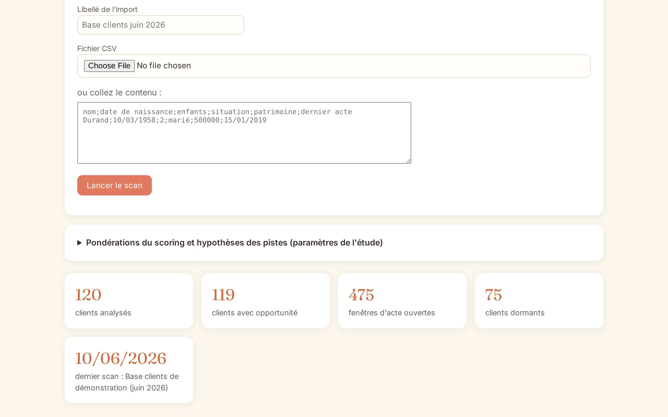 Scan de la base clients : indicateurs et richesse de l'export