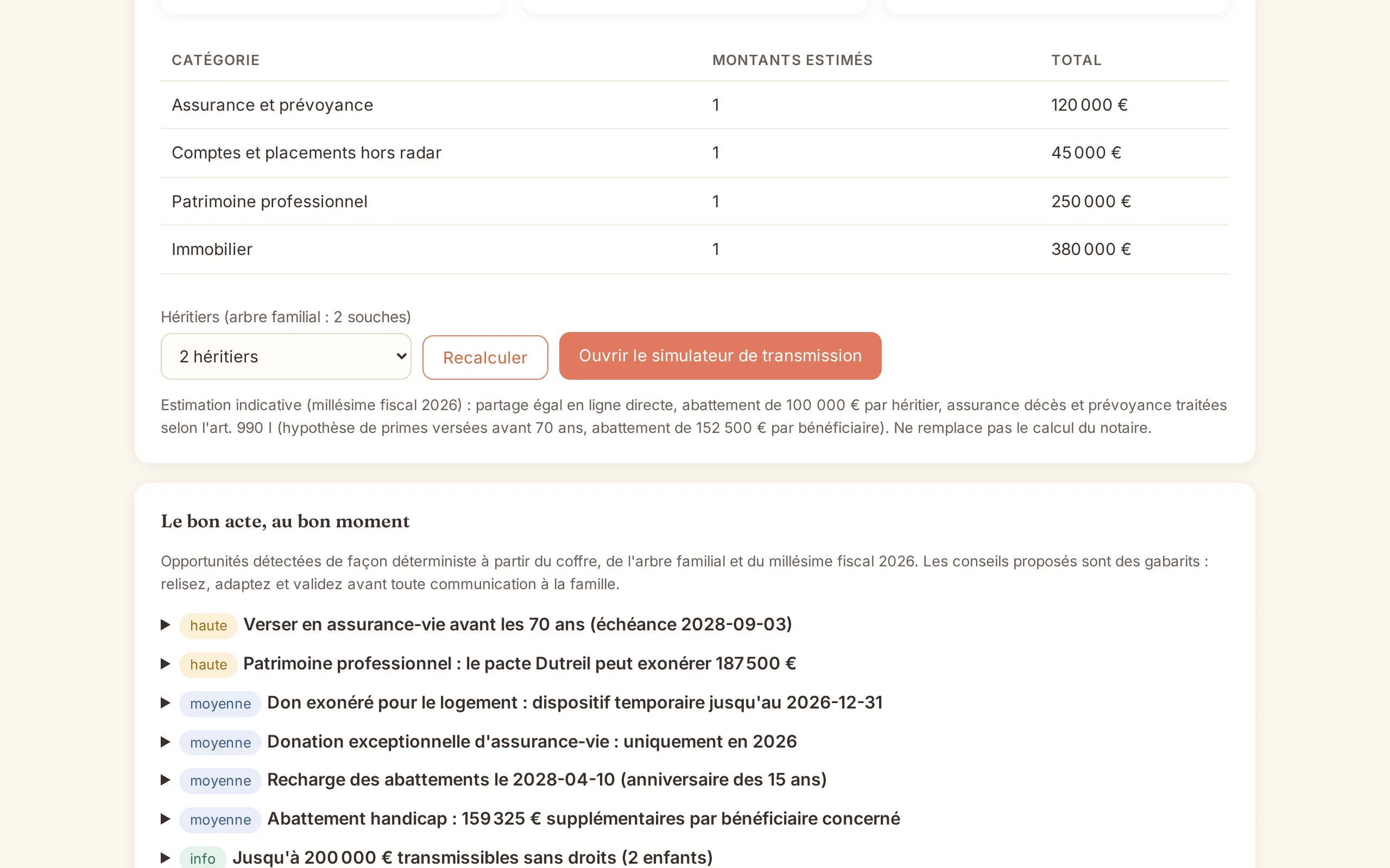 Dossier client : leviers détectés avec sources légales