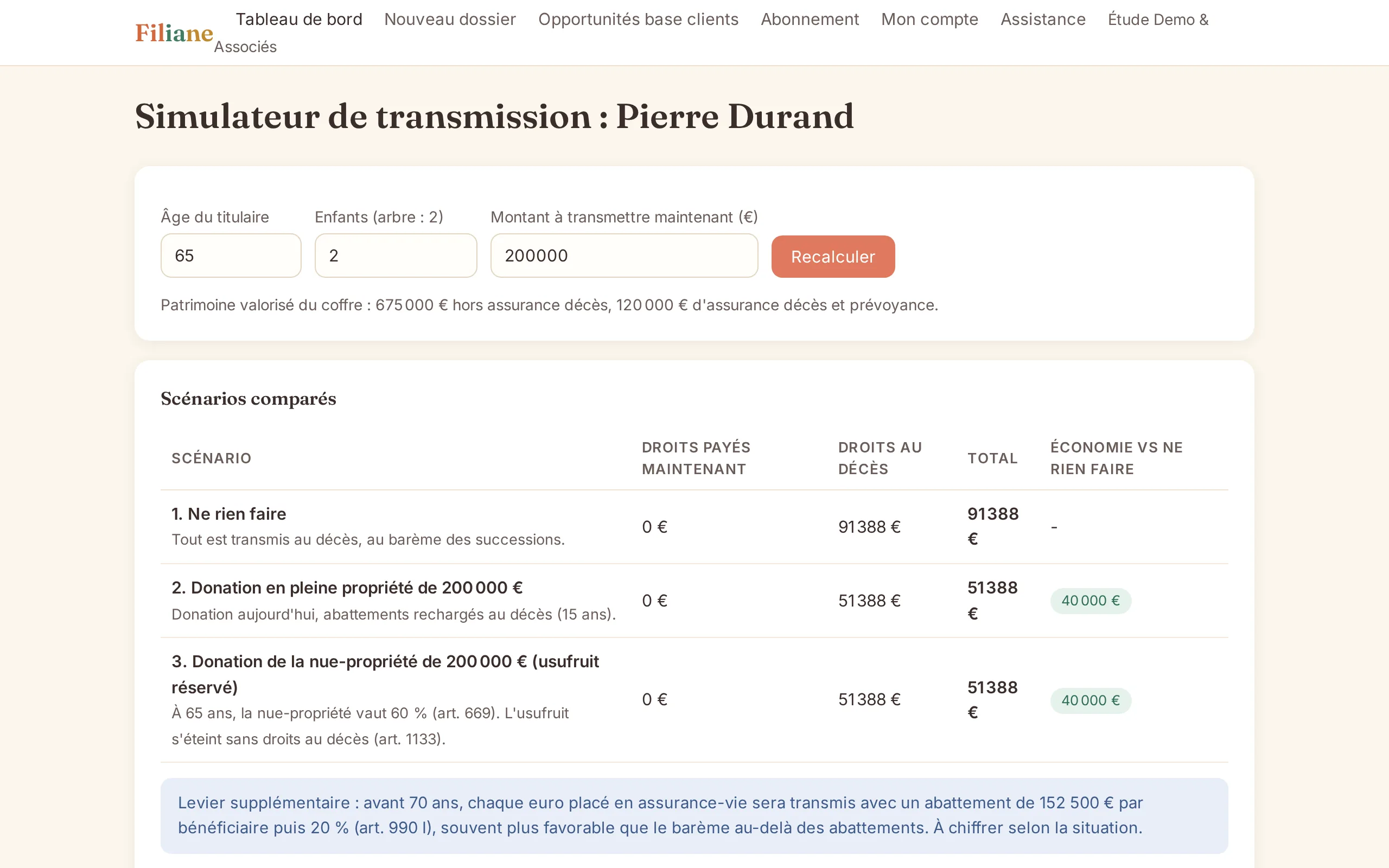 Simulateur de transmission : scénarios comparés